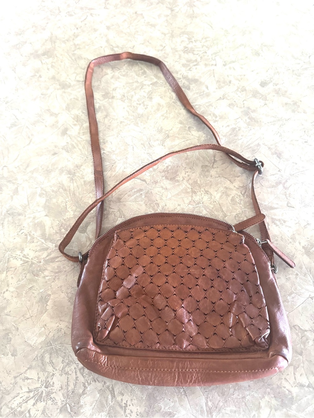 Vilenca Woven Leather Crossbody Bag in Cognac Brown